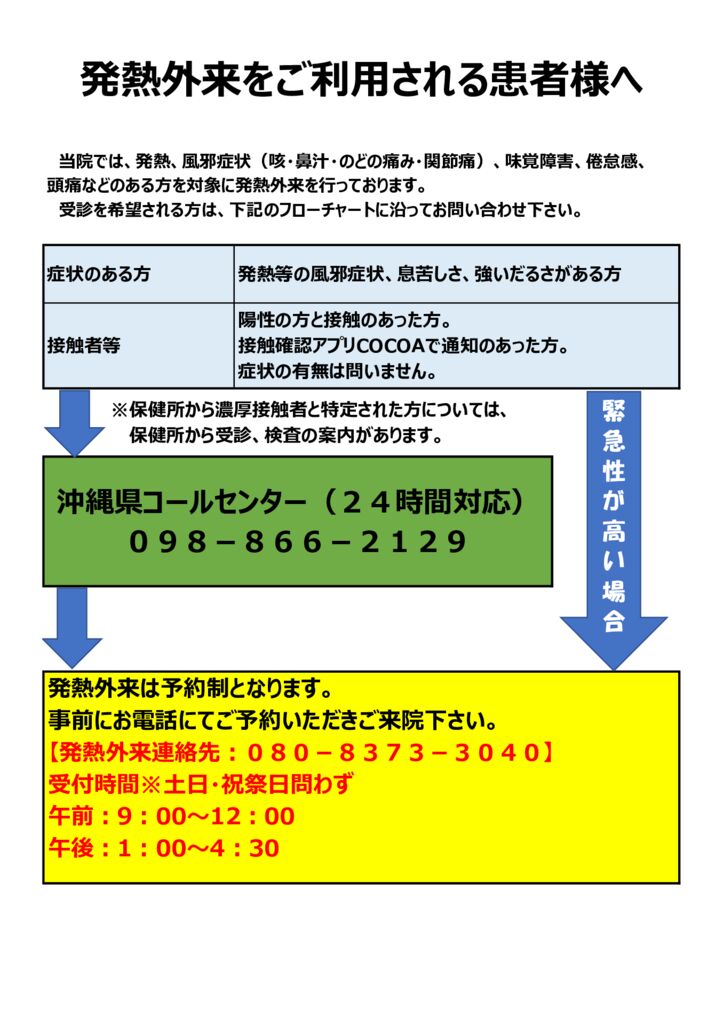 発熱外来をご利用される患者様へ 大浜第一病院 医療法人おもと会