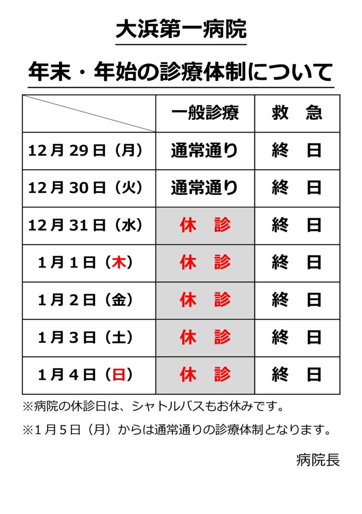 年末年始診療体制＜2025年度＞のサムネイル