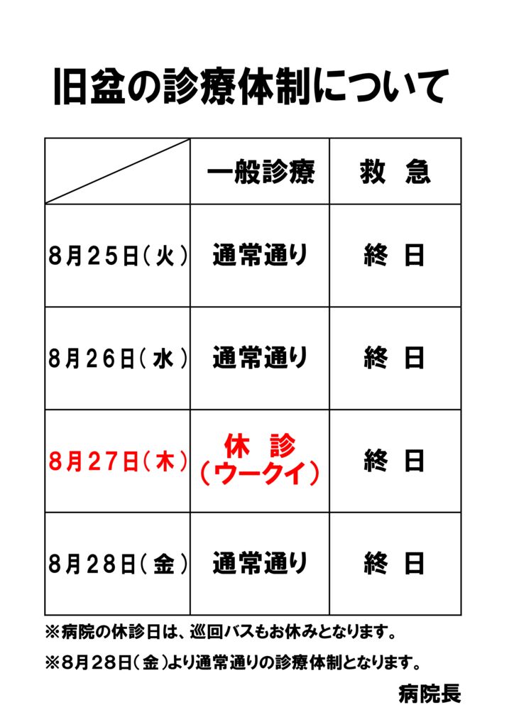 旧盆の診療体制についてのサムネイル